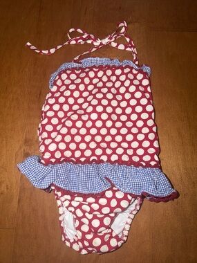 Kids Red Polka Dot One-Piece Swimsuit with Gingham Ruffle